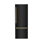 ZLINE Autograph Edition 30 in. 16.1 cu. ft. Built-In Bottom Freezer Refrigerator with Water Dispenser and Ice Maker in Black Stainless Steel with Polished Gold Accents (RBIVZ-BS-30-G)