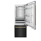 ZLINE Autograph Edition 30 in. 16.1 cu. ft. Built-In Bottom Freezer Refrigerator with Water Dispenser and Ice Maker in Black Stainless Steel with Polished Gold Accents (RBIVZ-BS-30-G) front, open, empty.
