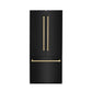 ZLINE Autograph Edition 36 in. 19.6 cu. ft. French Door Built-In Bottom Freezer Refrigerator with Water Dispenser and Ice Maker in Black Stainless Steel with Champagne Bronze Accents (RBIVZ-BS-36-CB) front, closed.