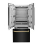 ZLINE Autograph Edition 36 in. 19.6 cu. ft. French Door Built-In Bottom Freezer Refrigerator with Water Dispenser and Ice Maker in Black Stainless Steel with Champagne Bronze Accents (RBIVZ-BS-36-CB) front, open, empty.