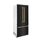 ZLINE Autograph Edition 36 in. 19.6 cu. ft. French Door Built-In Bottom Freezer Refrigerator with Water Dispenser and Ice Maker in Black Stainless Steel with Champagne Bronze Accents (RBIVZ-BS-36-CB) side, closed.