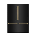 ZLINE Autograph Edition 60 in. 32.2 cu. ft. French Door Built-In Bottom Freezer Refrigerator with Water Dispenser and Ice Maker in Black Stainless Steel with Champagne Bronze Accents (RBIVZ-BS-60-CB) front.