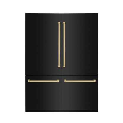 ZLINE Autograph Edition 60 in. 32.2 cu. ft. French Door Built-In Bottom Freezer Refrigerator with Water Dispenser and Ice Maker in Black Stainless Steel with Champagne Bronze Accents (RBIVZ-BS-60-CB) front.