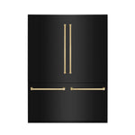 ZLINE Autograph Edition 60 in. 32.2 cu. ft. French Door Built-In Bottom Freezer Refrigerator with Water Dispenser and Ice Maker in Black Stainless Steel with Polished Gold Accents (RBIVZ-BS-60-G) main image.