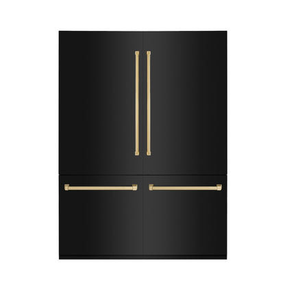 ZLINE Autograph Edition 60 in. 32.2 cu. ft. French Door Built-In Bottom Freezer Refrigerator with Water Dispenser and Ice Maker in Black Stainless Steel with Polished Gold Accents (RBIVZ-BS-60-G) main image.