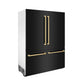 ZLINE Autograph Edition 60 in. 32.2 cu. ft. French Door Built-In Bottom Freezer Refrigerator with Water Dispenser and Ice Maker in Black Stainless Steel with Polished Gold Accents (RBIVZ-BS-60-G) side, closed.