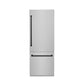ZLINE Autograph Edition 30 in. 16.1 cu. ft. Built-In Bottom Freezer Refrigerator with Water Dispenser and Ice Maker in Satin Stainless Steel with Matte Black Accents (RBIVZ-SN-30-MB) front, closed.