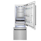 ZLINE Autograph Edition 30 in. 16.1 cu. ft. Built-In Bottom Freezer Refrigerator with Water Dispenser and Ice Maker in Satin Stainless Steel with Matte Black Accents (RBIVZ-SN-30-MB) front, refrigeration compartment and bottom freezer open with lights on.