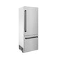 ZLINE Autograph Edition 30 in. 16.1 cu. ft. Built-In Bottom Freezer Refrigerator with Water Dispenser and Ice Maker in Satin Stainless Steel with Matte Black Accents (RBIVZ-SN-30-MB) side, closed.