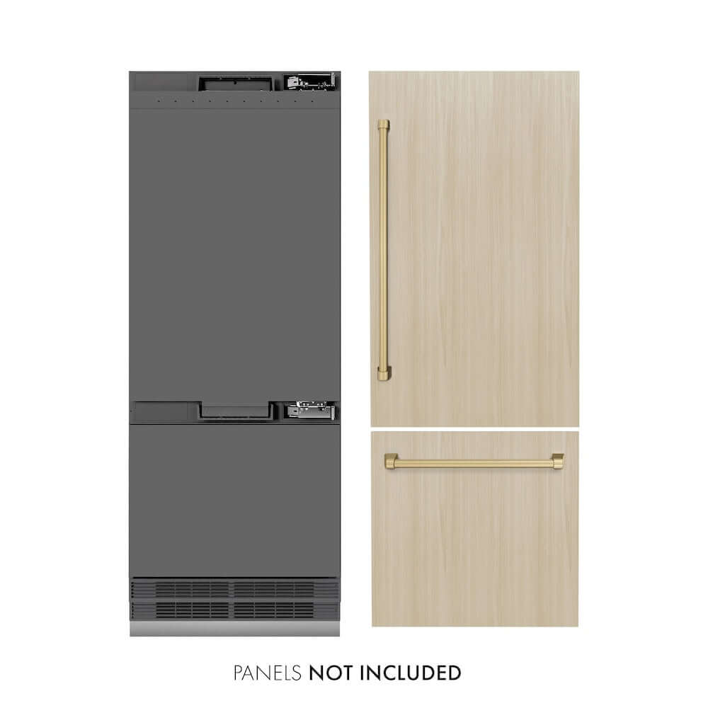 ZLINE Autograph Edition 30 in. 16.1 cu. ft. Panel Ready Built-In Bottom Freezer Refrigerator with Water Dispenser and Ice Maker with Graphite Gray Interior and Champagne Bronze Accents (GRBIVZ-30-CB)