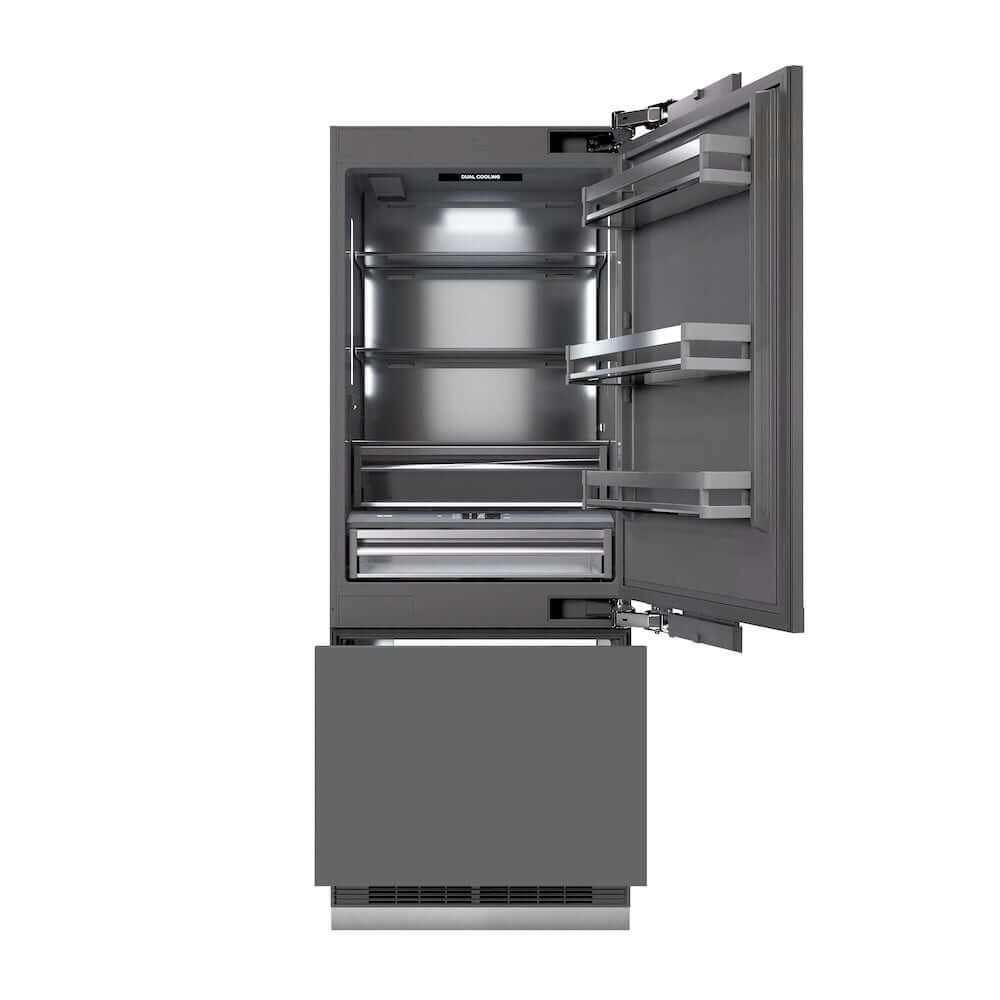 ZLINE Autograph Edition 30 in. 16.1 cu. ft. Panel Ready Built-In Bottom Freezer Refrigerator with Water Dispenser and Ice Maker with Graphite Gray Interior and Matte Black Accents (GRBIVZ-30-MB) main image.