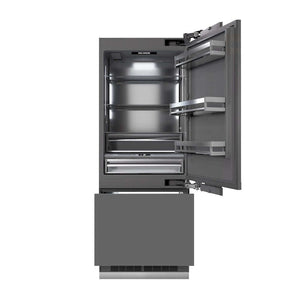 ZLINE Autograph Edition 30 in. 16.1 cu. ft. Panel Ready Built-In Bottom Freezer Refrigerator with Water Dispenser and Ice Maker with Graphite Gray Interior and Matte Black Accents (GRBIVZ-30-MB) main image.