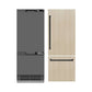 ZLINE Autograph Edition 30 in. 16.1 cu. ft. Panel Ready Built-In Bottom Freezer Refrigerator with Water Dispenser and Ice Maker with Graphite Gray Interior and Matte Black Accents (GRBIVZ-30-MB) front, next to custom panels and handles.