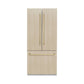 ZLINE Autograph Edition 36 in. 19.6 cu. ft. Panel Ready French Door Built-In Bottom Freezer Refrigerator with Water Dispenser and Ice Maker with Graphite Gray Interior and Champagne Bronze Accents (GRBIVZ-36-CB) front, with custom panels, closed.