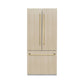 ZLINE Autograph Edition 36 in. 19.6 cu. ft. Panel Ready French Door Built-In Bottom Freezer Refrigerator with Water Dispenser and Ice Maker with Graphite Gray Interior and Polished Gold Accents (GRBIVZ-36-G) front, with custom panels, closed.