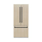 ZLINE Autograph Edition 36 in. 19.6 cu. ft. Panel Ready French Door Built-In Bottom Freezer Refrigerator with Water Dispenser and Ice Maker with Graphite Gray Interior and Matte Black Accents (GRBIVZ-36-MB) front, with custom panels, closed.