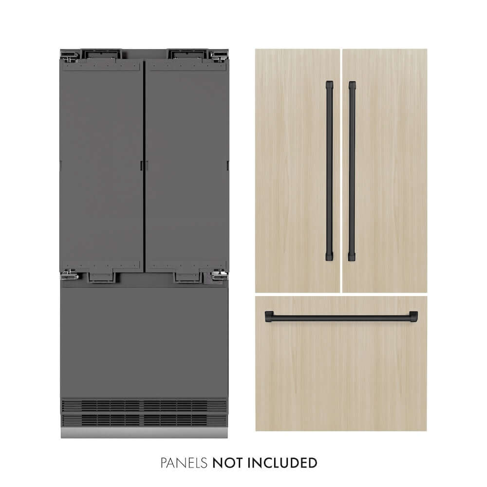 ZLINE Autograph Edition 36 in. 19.6 cu. ft. Panel Ready French Door Built-In Bottom Freezer Refrigerator with Water Dispenser and Ice Maker with Graphite Gray Interior and Matte Black Accents (GRBIVZ-36-MB)