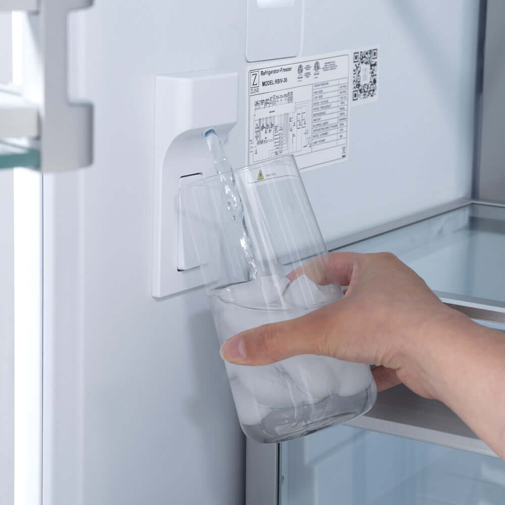 Using the built-in water dispenser inside ZLINE Built-in Panel Ready Refrigerator.