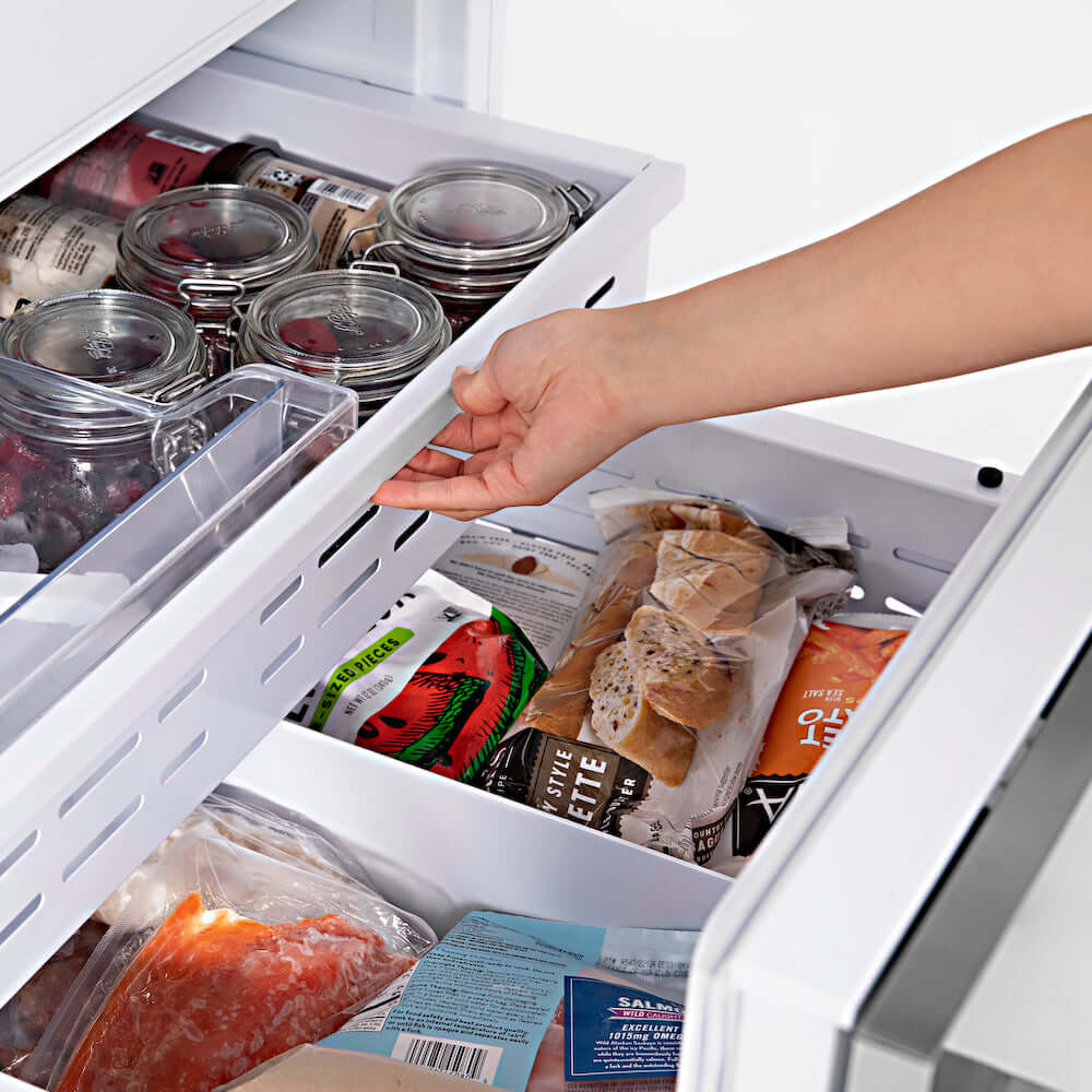 Using the bottom freezer drawers of ZLINE Built-in Panel Ready Refrigerator.