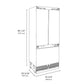 ZLINE Autograph Edition 36 in. 19.6 cu. ft. Panel Ready French Door Built-In Bottom Freezer Refrigerator with Water Dispenser and Ice Maker with Matte Black Accents (RBIVZ-36-MB) dimensional diagram.
