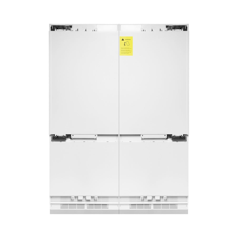 ZLINE Autograph Edition 60 in. 32.2 cu. ft. Panel Ready Built-In 4-Door French Door Refrigerator with Internal Water and Ice Dispenser with Champagne Bronze Handles (RBIVZ-60-CB) front, without panels, closed.