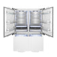 ZLINE Autograph Edition 60 in. 32.2 cu. ft. Panel Ready French Door Built-In Bottom Freezer Refrigerator with Water Dispenser and Ice Maker with Polished Gold Accents (RBIVZ-60-G) front, refrigeration compartment and bottom freezer open with lights on.