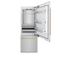 ZLINE Autograph Edition 30 in. 16.1 cu. ft. Built-In Bottom Freezer Refrigerator with Water Dispenser and Ice Maker in Satin Stainless Steel with Champagne Bronze Accents (RBIVZ-SN-30-CB) front, open.