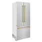 ZLINE Autograph Edition 36 in. 19.6 cu. ft. French Door Built-In Bottom Freezer Refrigerator with Water Dispenser and Ice Maker in Satin Stainless Steel with Polished Gold Accents (RBIVZ-SN-36-G) side.