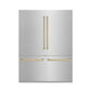 ZLINE Autograph Edition 60 in. 32.2 cu. ft. French Door Built-In Bottom Freezer Refrigerator with Water Dispenser and Ice Maker in Satin Stainless Steel with Champagne Bronze Accents (RBIVZ-SN-60-CB) front, closed.