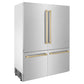 ZLINE Autograph Edition 60 in. 32.2 cu. ft. French Door Built-In Bottom Freezer Refrigerator with Water Dispenser and Ice Maker in Satin Stainless Steel with Champagne Bronze Accents (RBIVZ-SN-60-CB) side.