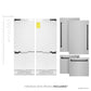 ZLINE Autograph Edition 60 in. 32.2 cu. ft. French Door Built-In Bottom Freezer Refrigerator with Water Dispenser and Ice Maker in Satin Stainless Steel with Matte Black Accents (RBIVZ-SN-60-MB) refrigeration unit next to handles and panels.