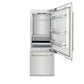 ZLINE Autograph Edition 30 in. 16.1 cu. ft. Built-In Bottom Freezer Refrigerator with Water Dispenser and Ice Maker in Stainless Steel with Champagne Bronze Accents (RBIVZ-304-30-CB) front, open, empty.