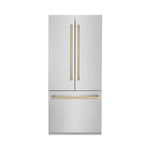 ZLINE Autograph Edition 36 in. 19.6 cu. ft. French Door Built-In Bottom Freezer Refrigerator with Water Dispenser and Ice Maker in Stainless Steel with Champagne Bronze Accents (RBIVZ-304-36-CB) front, closed.