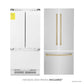 ZLINE Autograph Edition 36 in. 19.6 cu. ft. French Door Built-In Bottom Freezer Refrigerator with Water Dispenser and Ice Maker in Stainless Steel with Champagne Bronze Accents (RBIVZ-304-36-CB) front, refrigeration unit next to panels and handles. Text: Handles and panels included.