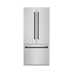 ZLINE Autograph Edition 36 in. 19.6 cu. ft. French Door Built-In Bottom Freezer Refrigerator with Water Dispenser and Ice Maker in Stainless Steel with Matte Black Accents (RBIVZ-304-36-MB) front, closed.