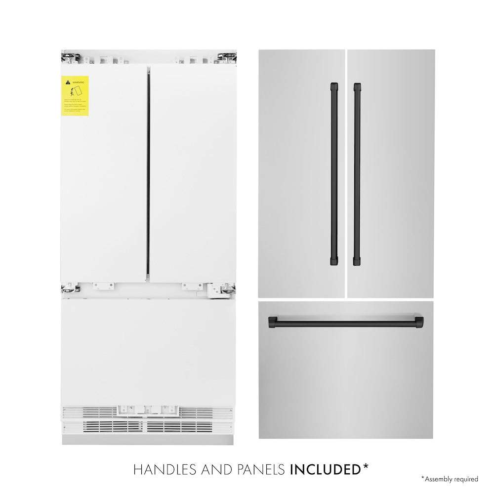 ZLINE Autograph Edition 36 in. 19.6 cu. ft. Built-in 3-Door French Door Refrigerator with Internal Water and Ice Dispenser in Stainless Steel with Matte Black Accents (RBIVZ-304-36-MB)