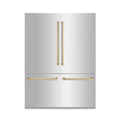 ZLINE Autograph Edition 60 in. 32.2 cu. ft. French Door Built-In Bottom Freezer Refrigerator with Water Dispenser and Ice Maker in Stainless Steel with Champagne Bronze Accents (RBIVZ-304-60-CB) front.