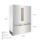 ZLINE Autograph Edition 60 in. 32.2 cu. ft. French Door Built-In Bottom Freezer Refrigerator with Water Dispenser and Ice Maker in Stainless Steel with Polished Gold Accents (RBIVZ-304-60-G) dimensional diagram.