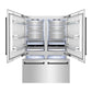 ZLINE Autograph Edition 60 in. 32.2 cu. ft. French Door Built-In Bottom Freezer Refrigerator with Water Dispenser and Ice Maker in Stainless Steel with Matte Black Accents (RBIVZ-304-60-MB) front, refrigeration compartment and bottom freezer open with lights on.