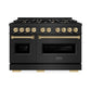 ZLINE Autograph Edition 48 in. 6.7 cu. ft. Classic Double Oven Dual Fuel Range with 8 Burner Gas Cooktop in Black Stainless Steel and Champagne Bronze Accents, Open Box-Great Condition