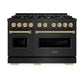 ZLINE Autograph Edition 48 in. 6.7 cu. ft. Classic Double Oven Dual Fuel Range with 8 Burner Gas Cooktop in Black Stainless Steel and Champagne Bronze Accents, Open Box-Good Condition