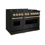ZLINE Autograph Edition 48 in. 6.7 cu. ft. Classic Double Oven Dual Fuel Range with 8 Burner Gas Cooktop in Black Stainless Steel and Champagne Bronze Accents, Open Box-Good Condition