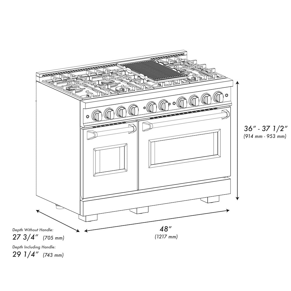 ZLINE Autograph Edition 48 in. 6.7 cu. ft. Classic Double Oven Dual Fuel Range with 8 Burner Gas Cooktop in Stainless Steel and Champagne Bronze Accents (CDRZ-48-CB)