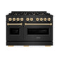 ZLINE Autograph Edition 48 in. 6.7 cu. ft. Classic Double Oven Dual Fuel Range with 8 Burner Gas Cooktop in Black Stainless Steel and Polished Gold Accents, Open Box-Good Condition