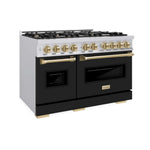 ZLINE Autograph Edition 48 in. 6.7 cu. ft. Classic Double Oven Gas Range with 8 Burner Cooktop in Stainless Steel with Black Matte Doors and Champagne Bronze Accents (CGRZ-BLM-48-CB)