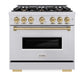 ZLINE Autograph Edition 36 in. 5.2 cu. ft. Classic Dual Fuel Range with 6 Burner Gas Cooktop and Electric Convection Oven in Stainless Steel with Champagne Bronze Accents (CDRZ-36-CB) front, oven closed.