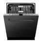 ZLINE 24 in. Monument Series 3rd Rack Top Touch Control Dishwasher in Black Stainless Steel with Stainless Steel Tub, 45dBa (DWMT-BS-24) front, half open.