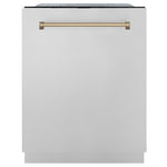 ZLINE Autograph Edition 24 in. Monument Series 3rd Rack Top Touch Control Tall Tub Dishwasher in Stainless Steel with Champagne Bronze Handle, 45dBa (DWMTZ-304-24-CB)