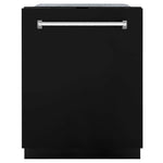 ZLINE 24 in. Monument Series 3rd Rack Top Touch Control Dishwasher in Black Matte with Stainless Steel Tub, 45dBa (DWMT-BLM-24) front, closed.