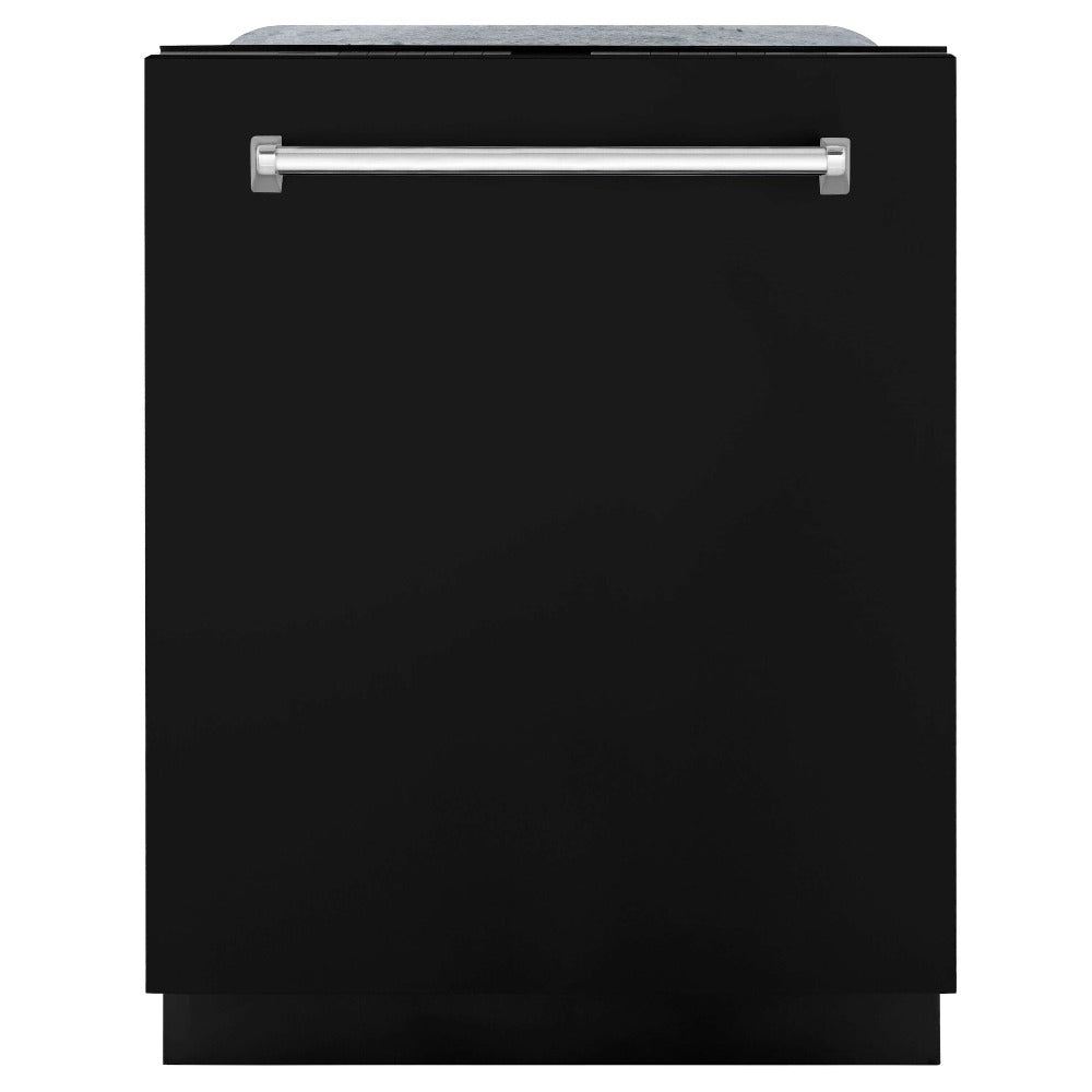 ZLINE 24 in. Monument Series 3rd Rack Top Touch Control Dishwasher in Black Matte with Stainless Steel Tub, 45dBa (DWMT-BLM-24) front, closed.